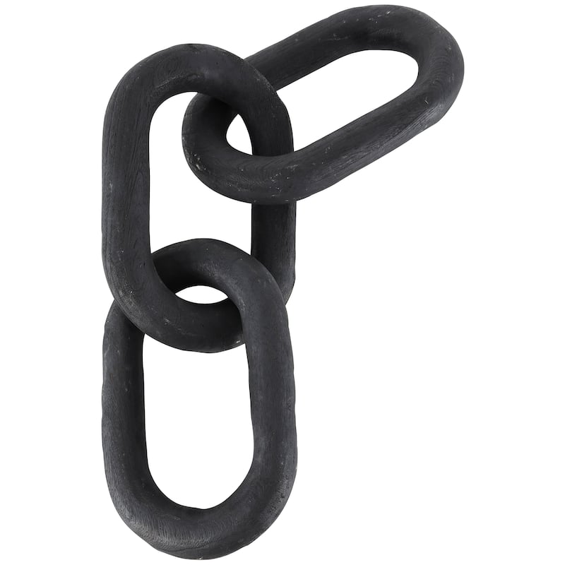 Black Wood Distressed Matte 3 Link Chain Decorative Sculpture