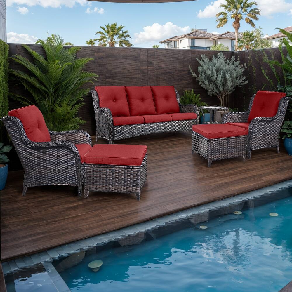 6 Pieces All Weather Wicker Sofa Patio Chair Set
