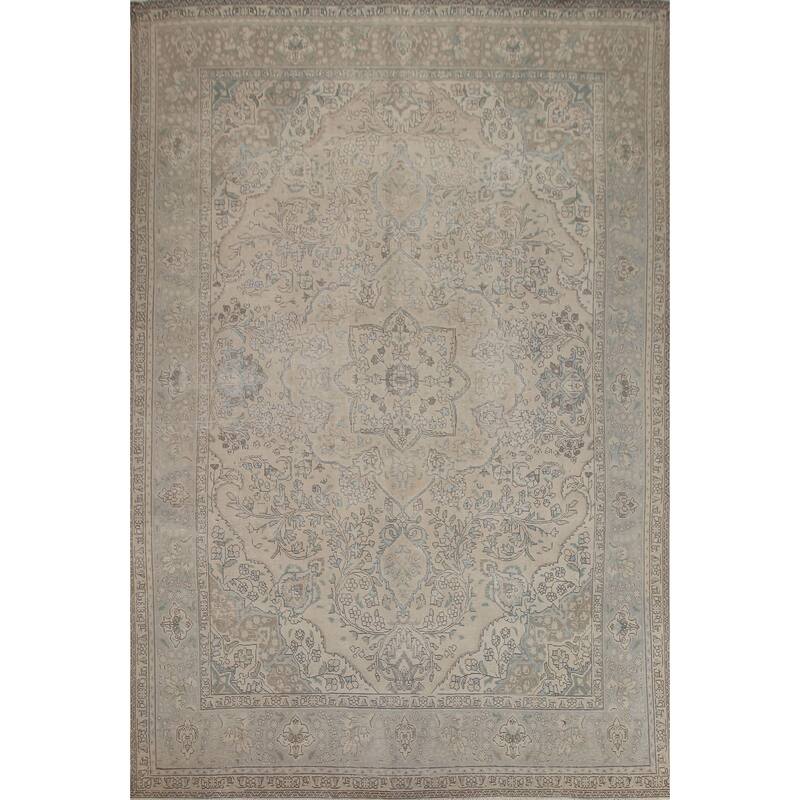 Hand Knotted Oriental 100% Wool Carpet Traditional Floral Beige & Ivories Tabriz Area Rug - 12' 6'' X 9' 10''