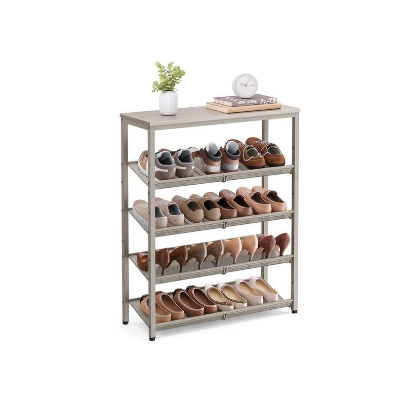 Brown Wood 5-Tier Shoe Rack with Storage Shelves and Spacious Top - 11.8”D x 29.5”W x 36.6”H - Cappuccino Beige-Oatmeal Beige