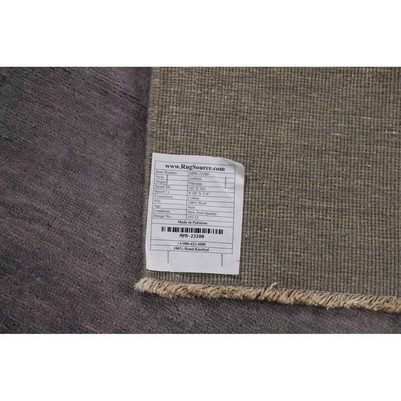 Gray Blue Gabbeh Modern Rug Hand-Knotted Wool Carpet - 3'4" x 4'10"