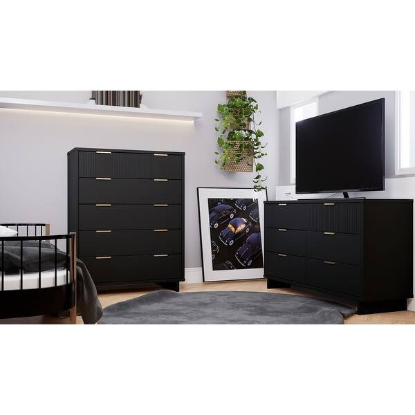 white christmas dresses 2 Piece Bedroom Set, Egeo 5 Drawer Dresser Omaha Nightstand, Black Light  Oak Full Black 2 Piece Set Particle Board Particle Board main image 0