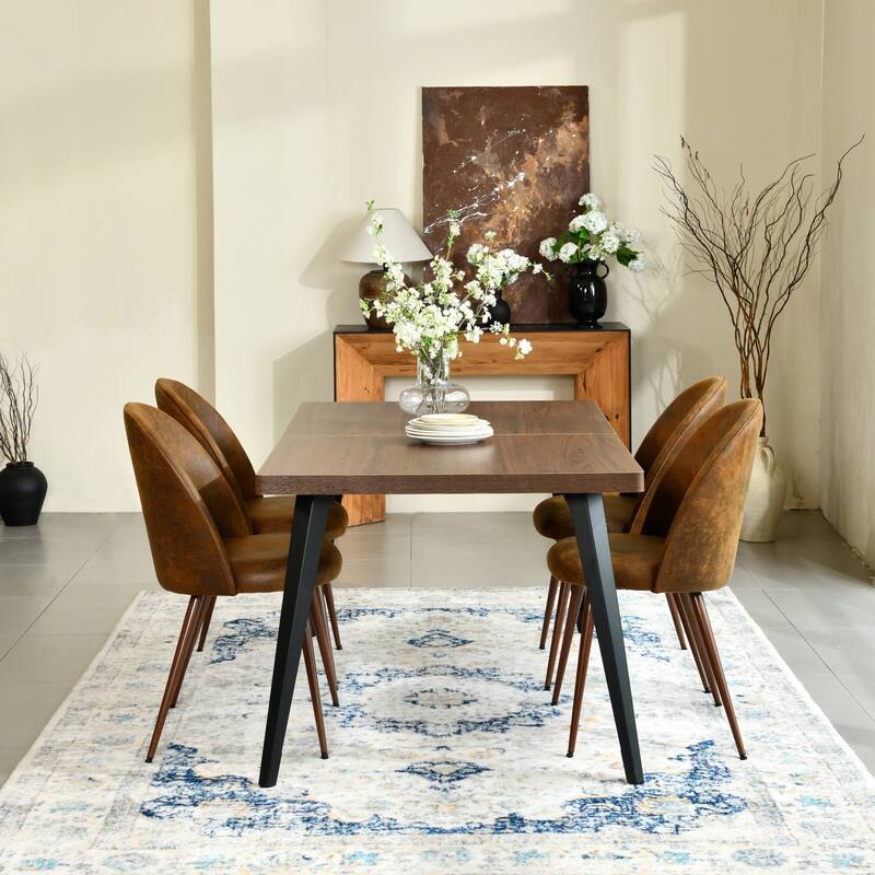 Homy Casa 5-Piece Modern Dining Set with Rectangular Table and 4 Upholstered Chairs - Brown - Brown