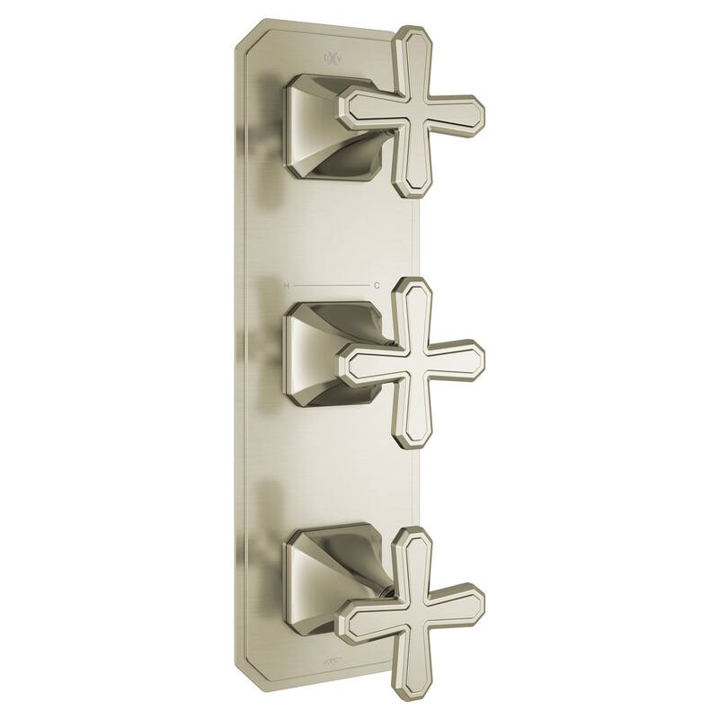 DXV Belshire Three-Handle Thermostatic Valve Trim with Cross Handles - Brushed Nickel