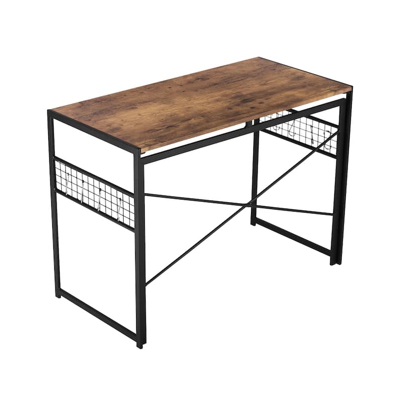 Homy Casa Folding Dining Table with Black Metal Frame and Wood Top