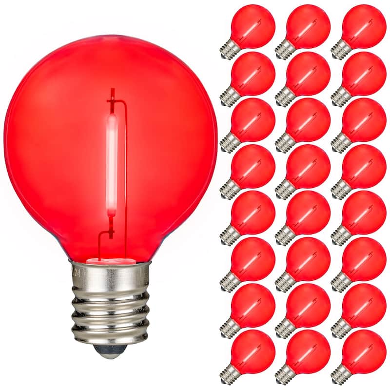 25 Pack LED G40 Plastic Filament Outdoor Globe Replacement Bulbs, Warm White - Red