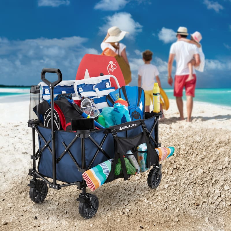 Gorilla Carts 7 Cubic Feet Foldable Utility Beach Wagon with Oversized Bed, Blue - (W x H x D): 25.2 x 2.4 x 38.7 inches