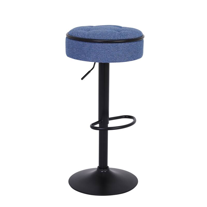 Round Linen Fabric Bar Stools Set of 2, Height Adjustable/360°Counter Height Swivel Stool