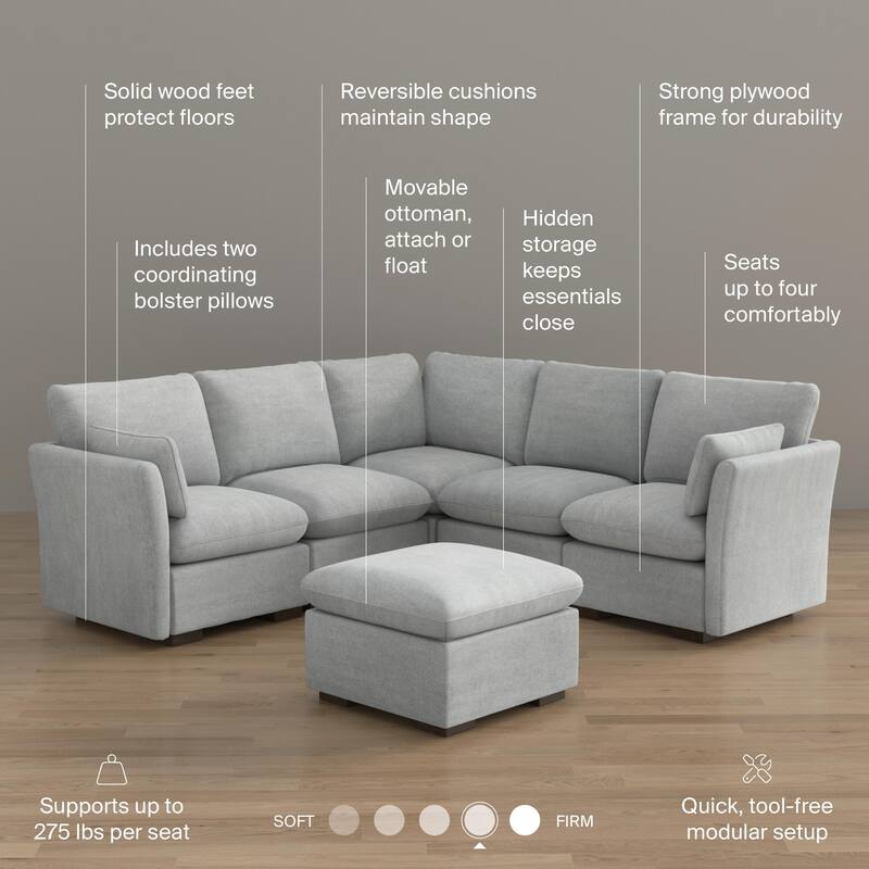 Bush Home Sienna Modular 4-Seater Sectional with Storage Ottoman