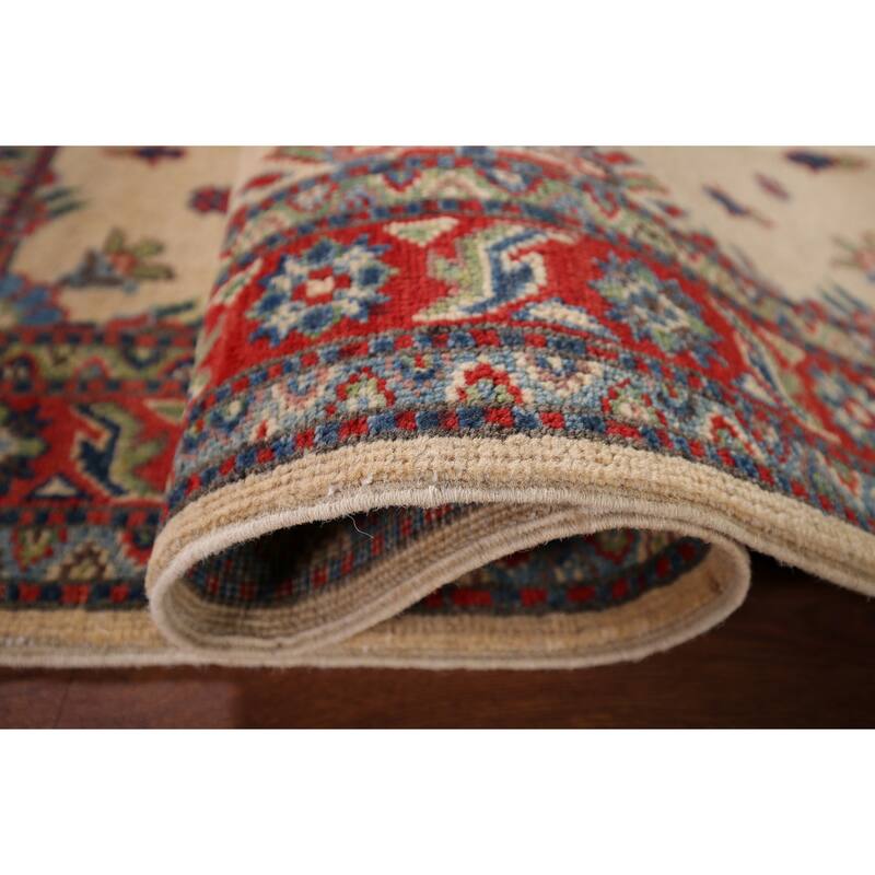 Kazak Accent Rug Handmade Geometric Beige Wool Carpet - 3'5" x 5'0"