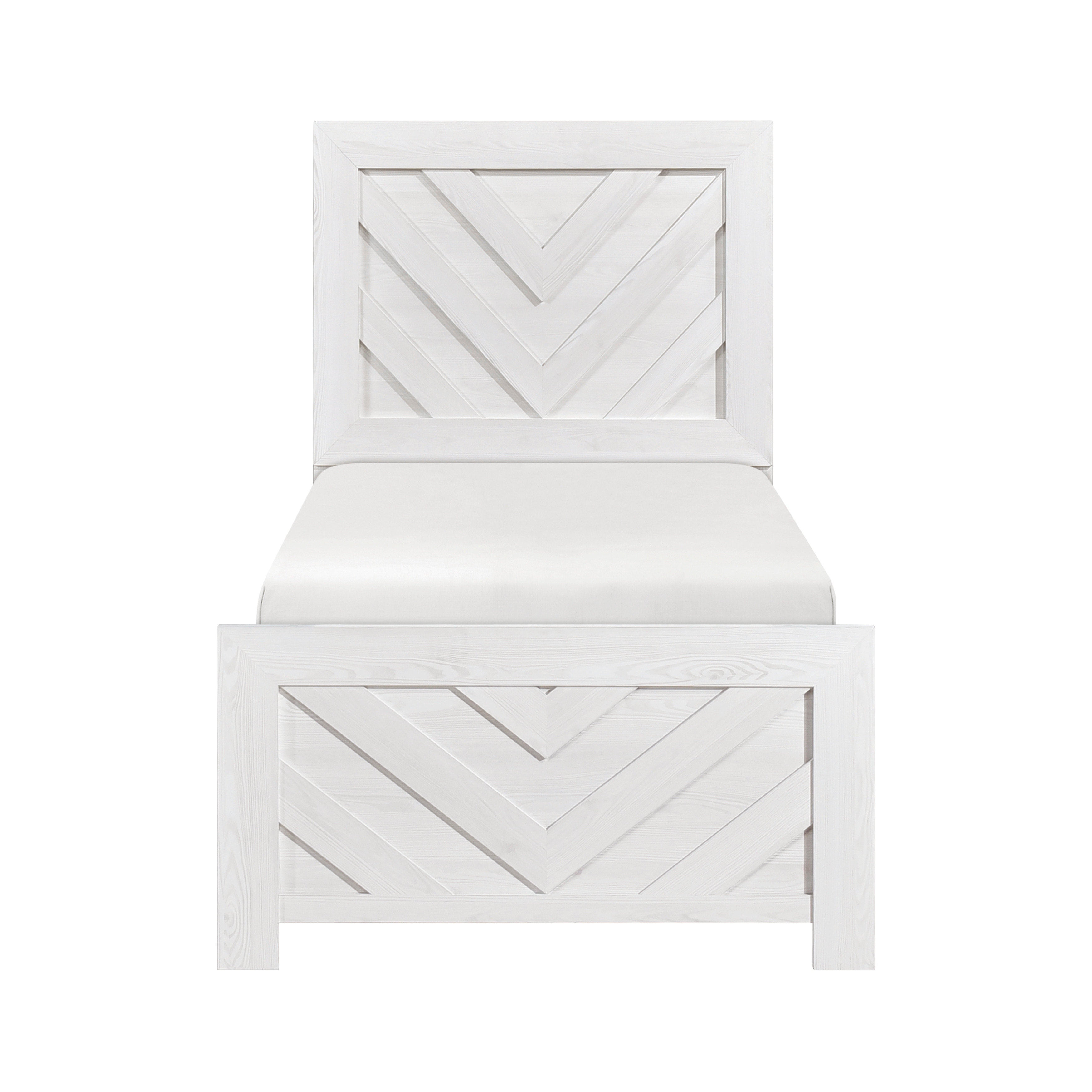 Twin Size Wood Contemporary Panel Bed with V-Pattern Headboard (Bed-in-a-Box)