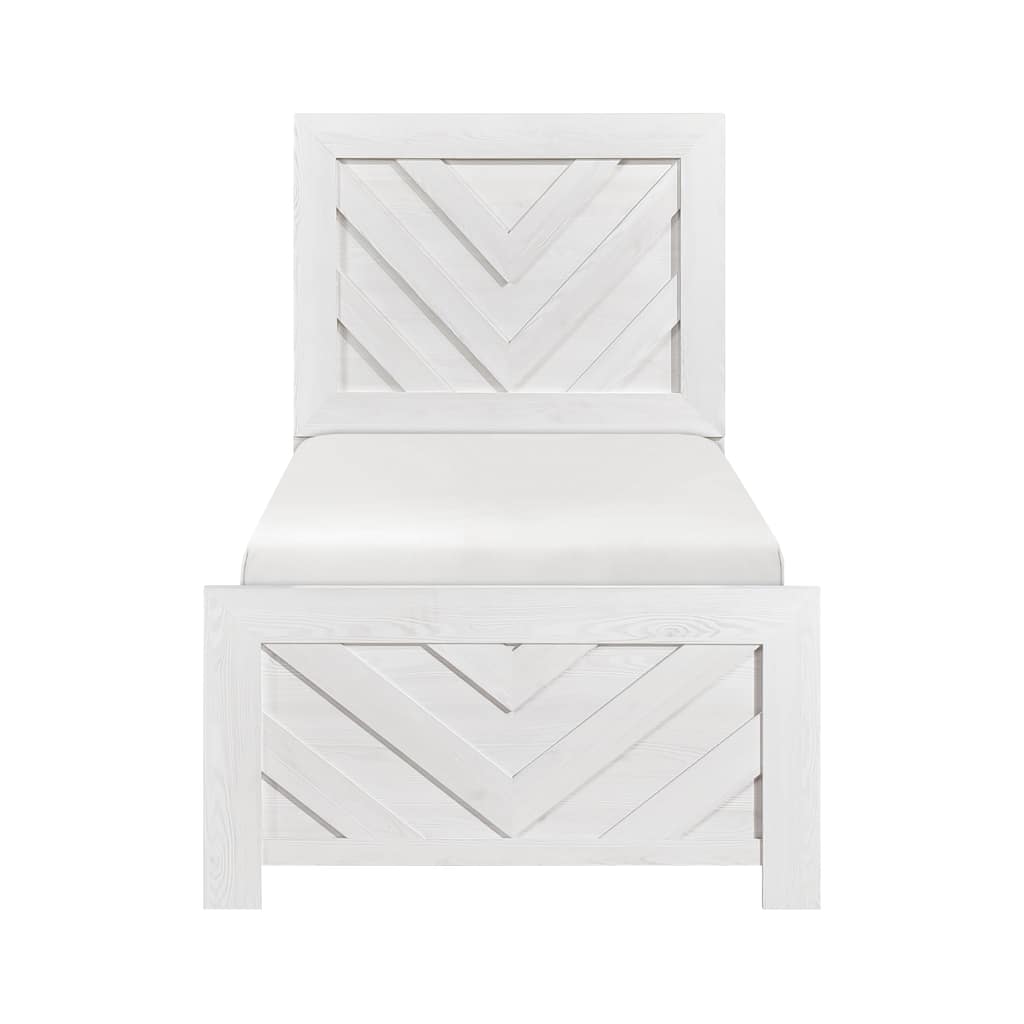 Twin Size Wood Contemporary Panel Bed with V-Pattern Headboard (Bed-in-a-Box)