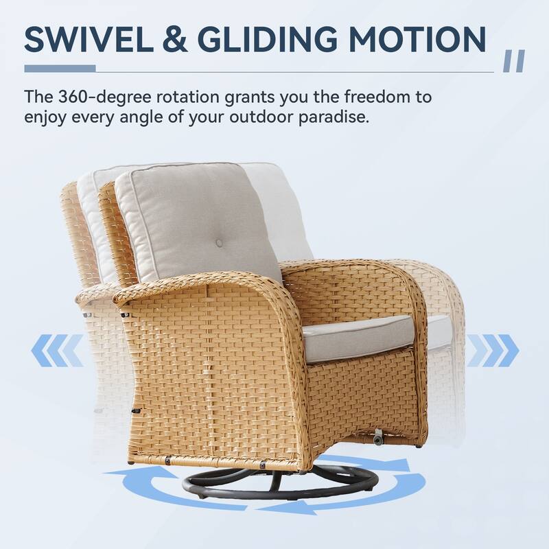 Gymojoy Ergonomic Swivel & Glider / Rocking Chair Set with Side Tables Outdoor Patio Furniture Set
