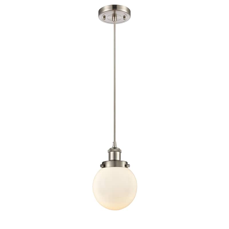Innovations Lighting Beacon 6" Wide Mini Pendant - Cord Hung - Brushed Satin Nickel / Matte White