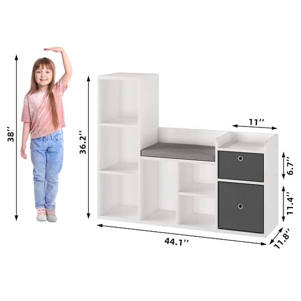 6-Cubby Kids Bookshelf with White Bookcase Seat Cushion for Kids Room