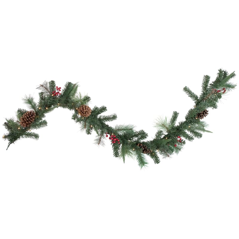 6' x 9" Pre-Lit Decorated Pine Cone and Berries Artificial Christmas Garland
