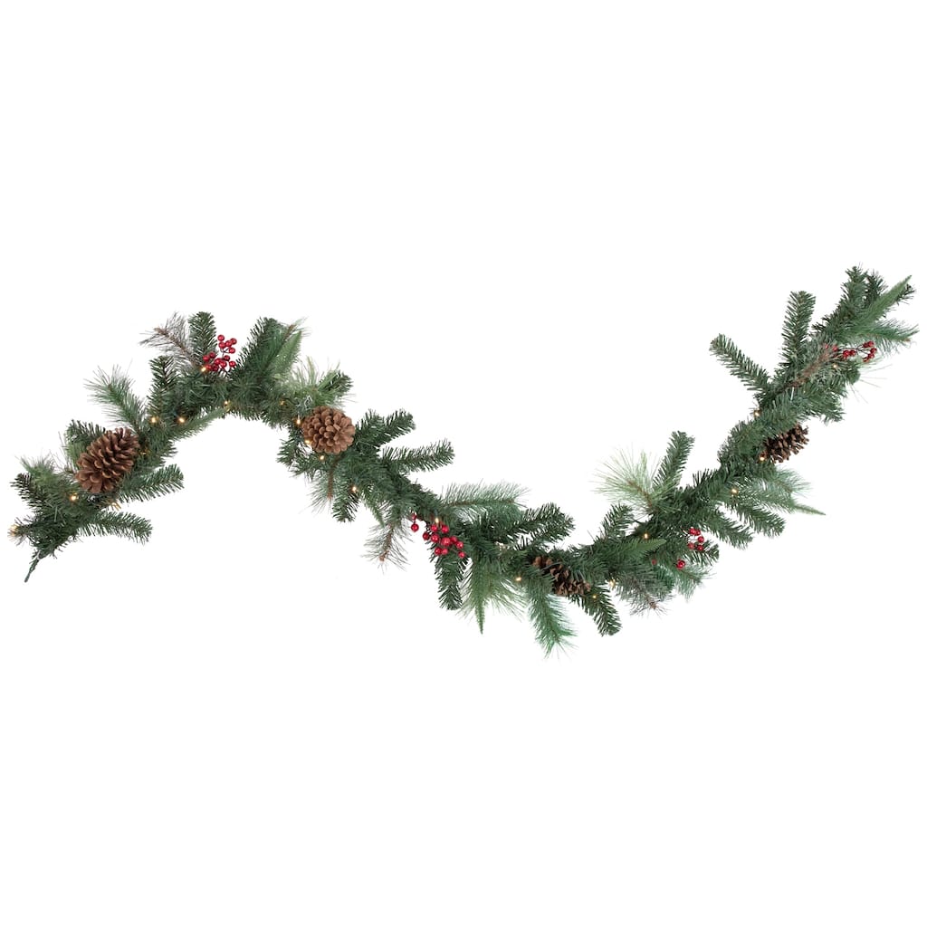 6' x 9" Pre-Lit Decorated Pine Cone and Berries Artificial Christmas Garland