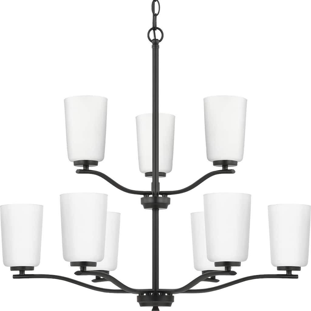 Adley Collection Nine-Light Matte Black Etched White Glass New Traditional Chandelier - 28 in x 28 in x 26.12 in