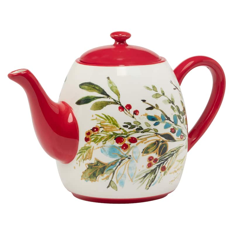 Certified International Christmas Gatherings Teapot, 36 oz. - 9" x 5.25" x 6.5"