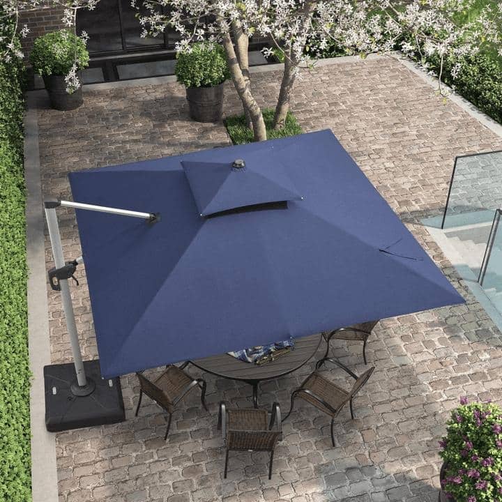 PURPLE LEAF 10/12 ft Square Sunbrella Patio Cantilever Umbrella with Base