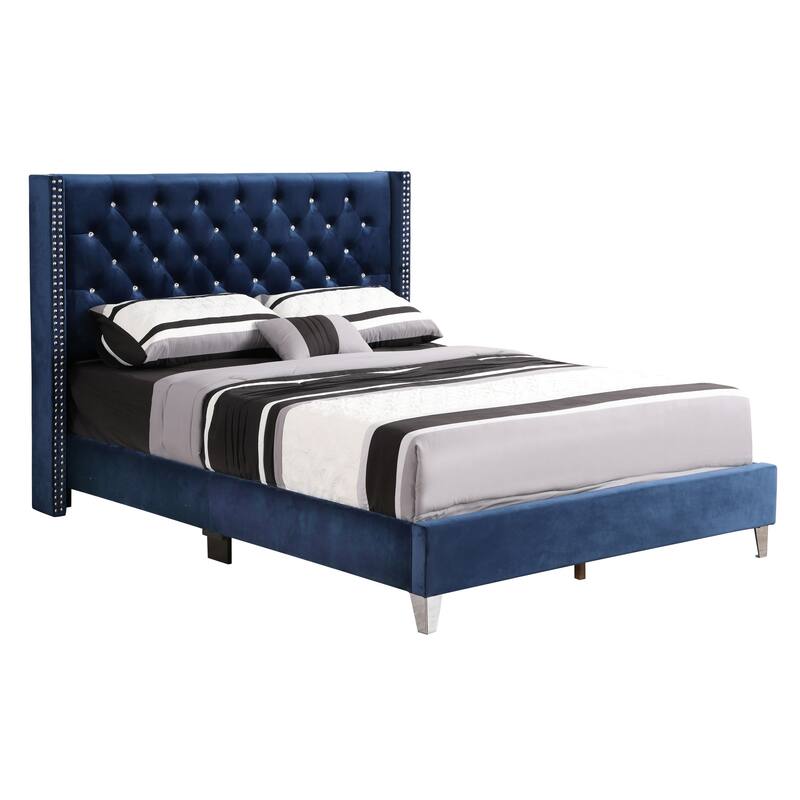 Upholstered Bed(Only Bed) - Navy Blue - Queen