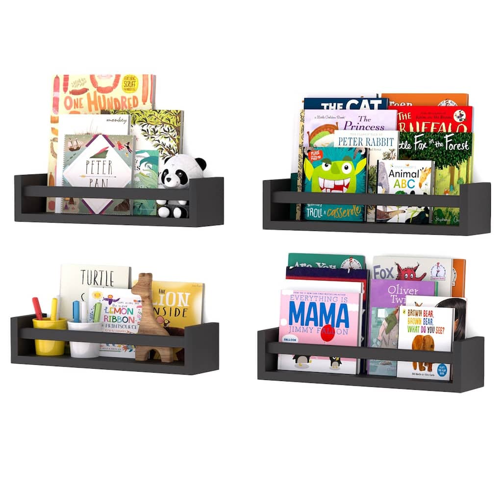 Wallniture Utah Wood Wall Shelves for Book and Toy Storage (Set of 4)