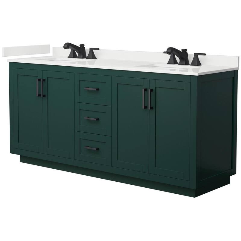 Wyndham Collection WCF292972D-QTZ-US3MXX Miranda 72" Free Standing - Green / White Quartz Top / Matte Black Hardware