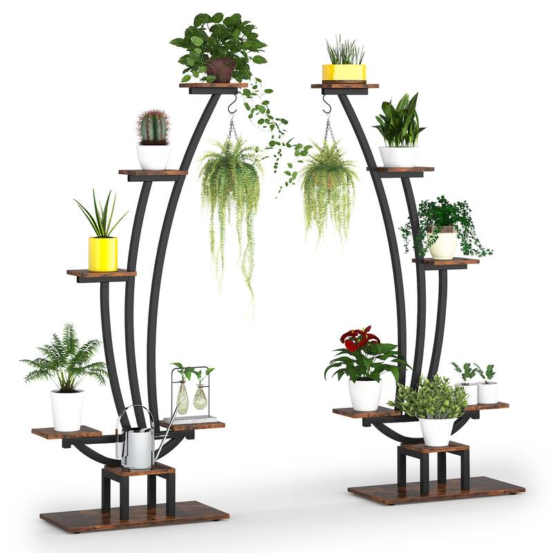 6 Tier Plant Stand Pack of 2, Multipurpose Flower Potted Plant Display Shelf Rack with 2 Hooks for Living Room Garden Balcony