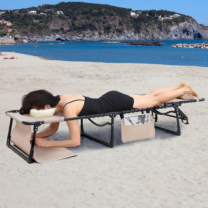 Outdoor Adjustable Textilene Lounge Chair Folding Tanning Chair with Pillow