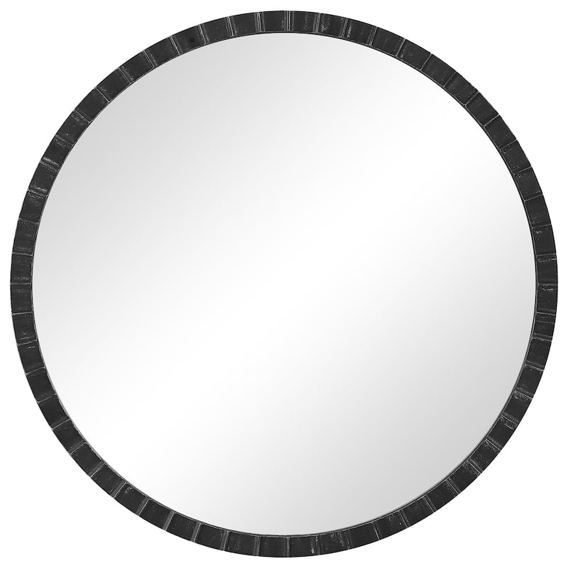 34" Black Silver Round Furniture Uttermost Dridge Industrial Mirror