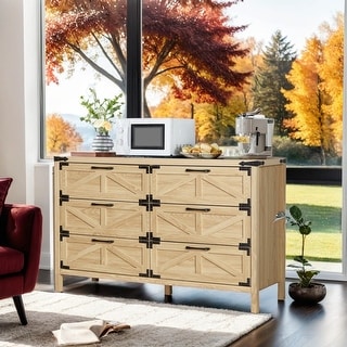 Farmhouse Storage Cabinet Dresser with 6-Drawers, Natural - Bed Bath ...