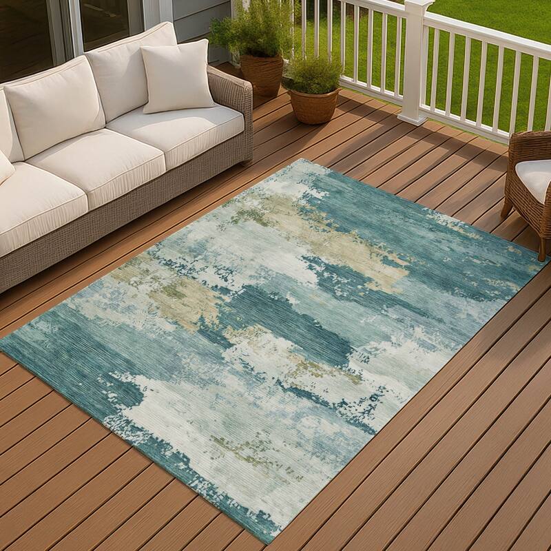 Machine Washable Indoor/ Outdoor Chantille Rug - Teal - 10' x 14'