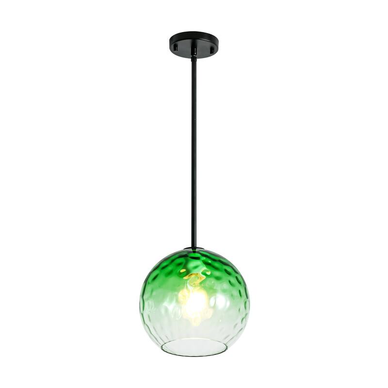 1-Light Modern Gold/Black Metal Hanging Pendant with Green Hammer Textured Glass Shade for Kitchen Island, Living room