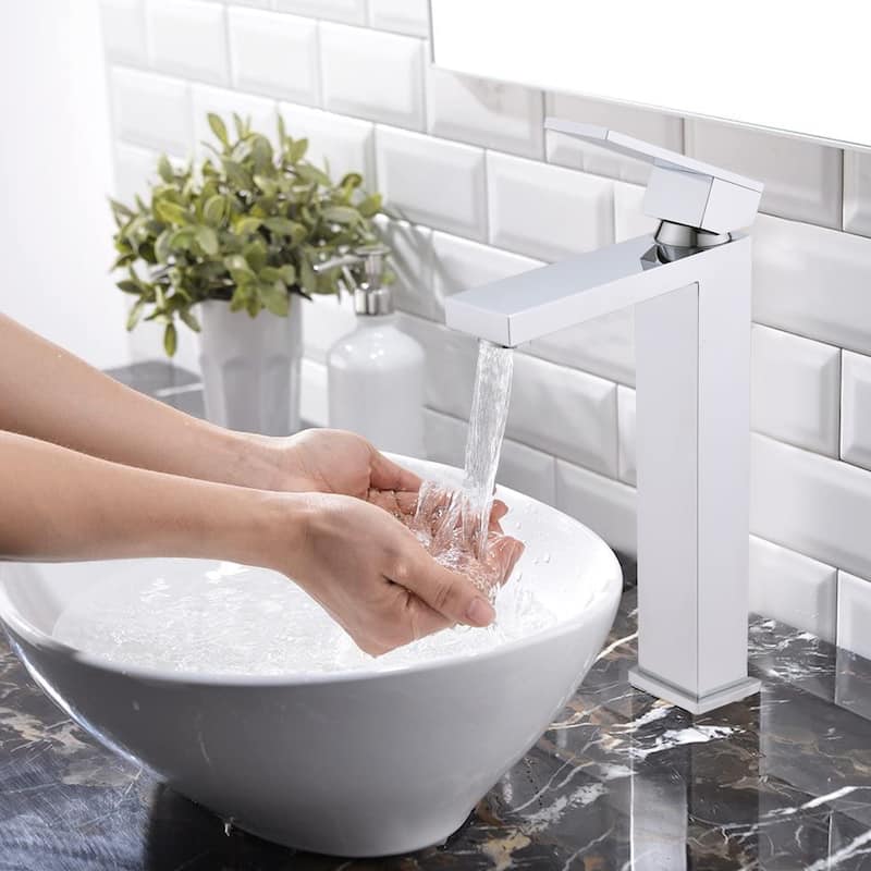 Single Handle Single Hole Lavatory Bathroom Faucet - 12X6 - Brushed Nickel