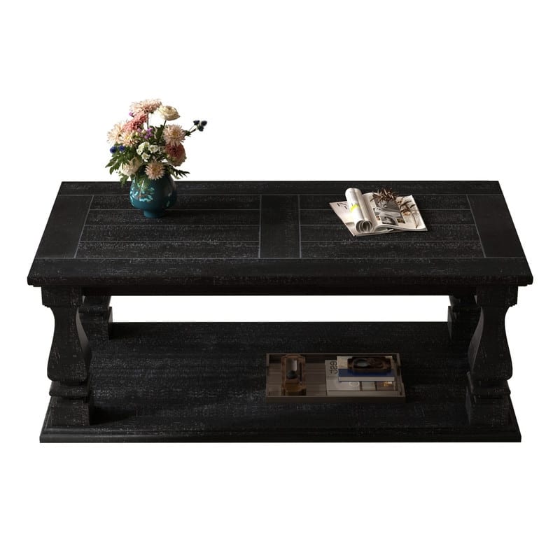 Farmhouse 47.24" Coffee Table with Heavy Planked Top and Storage for Rustic Living Room Style