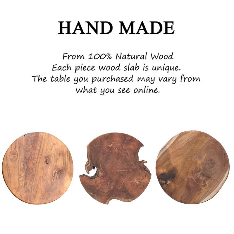 Greenage Round Teak Wood Slab Table Top - 15.74" x 15.74" x 2"