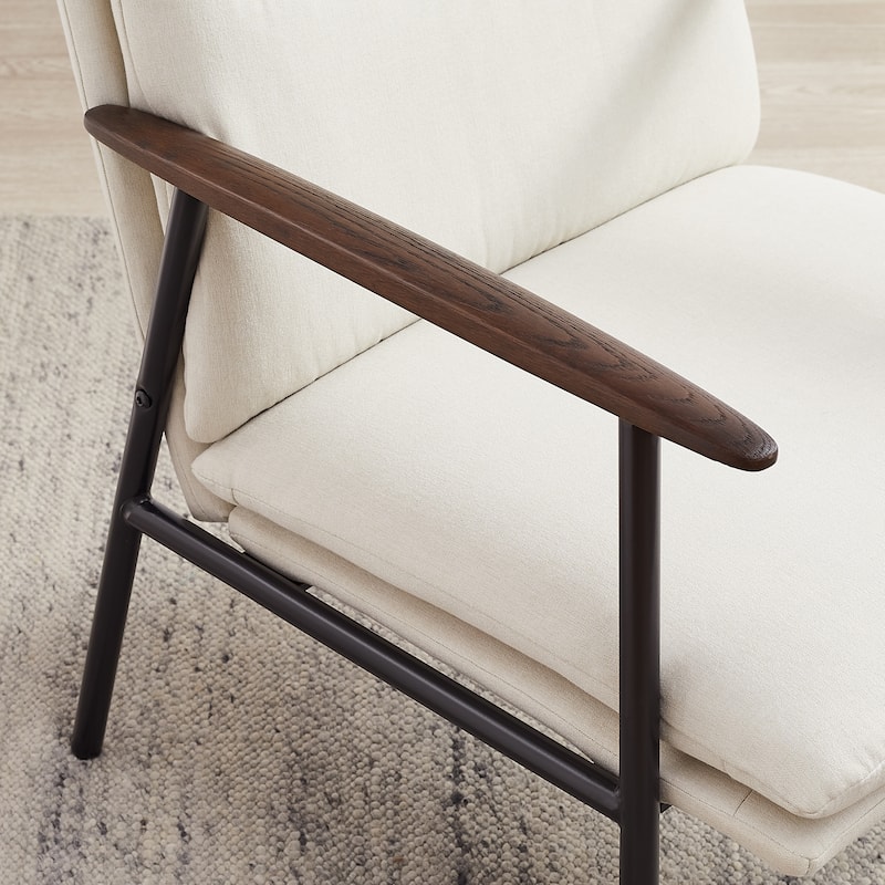 Minimalism Accent Side Chair with Metal Frame and Wooden Armrest