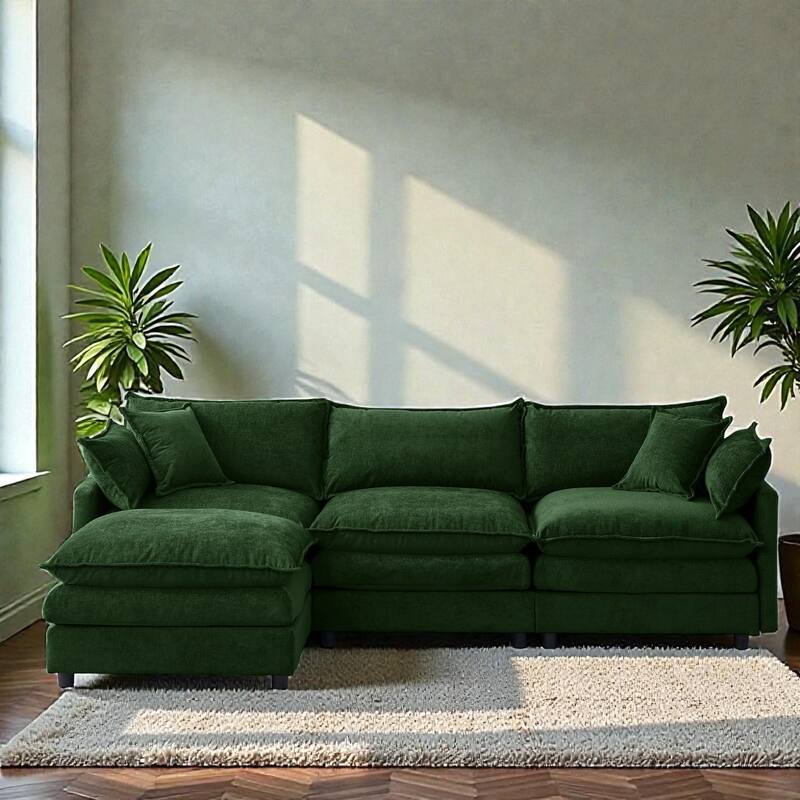 105" L-Shaped Modular Sectional Sofa with Ottoman, Soft Chenille Upholstery, 3-Seater Couch