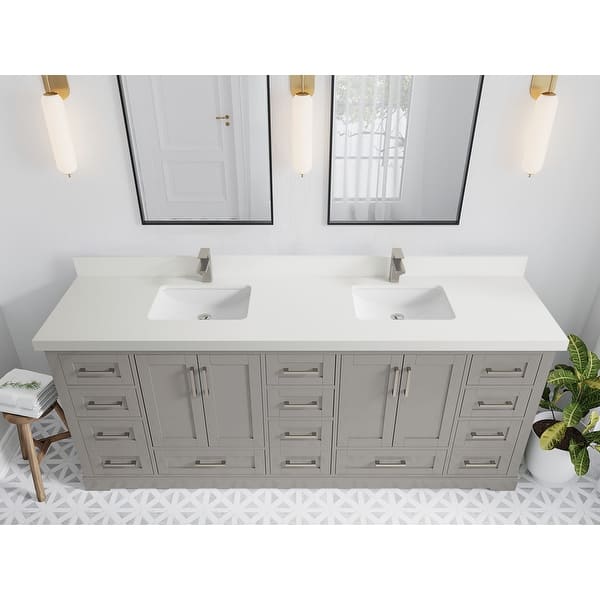 Epic 84 in. W x 22 in. D x 34 in. H Double Bathroom Vanity in White with White Quartz Top with White Sinks