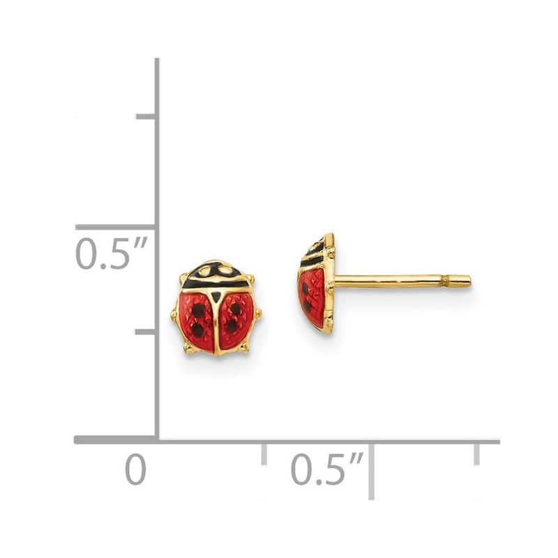 Curata 14k Yellow Gold Girls Enamel Ladybug Post Earrings (5mm x 6mm)