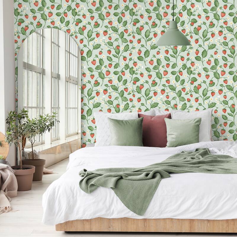 Fine Decor Maxine Seafoam Strawberry Fields Wallpaper - N/A