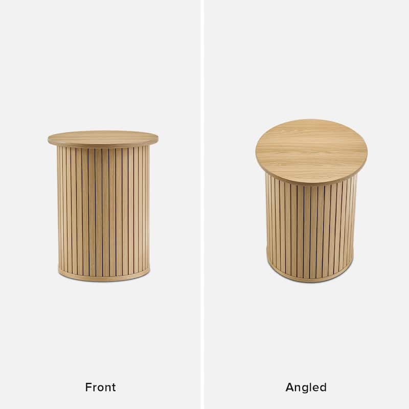 mopio Quin Pedestal Side Table, Tambour Round Fluted End Table