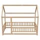 preview thumbnail 21 of 69, Floor Wooden Bed with House Roof Frame, Fence Guardrails