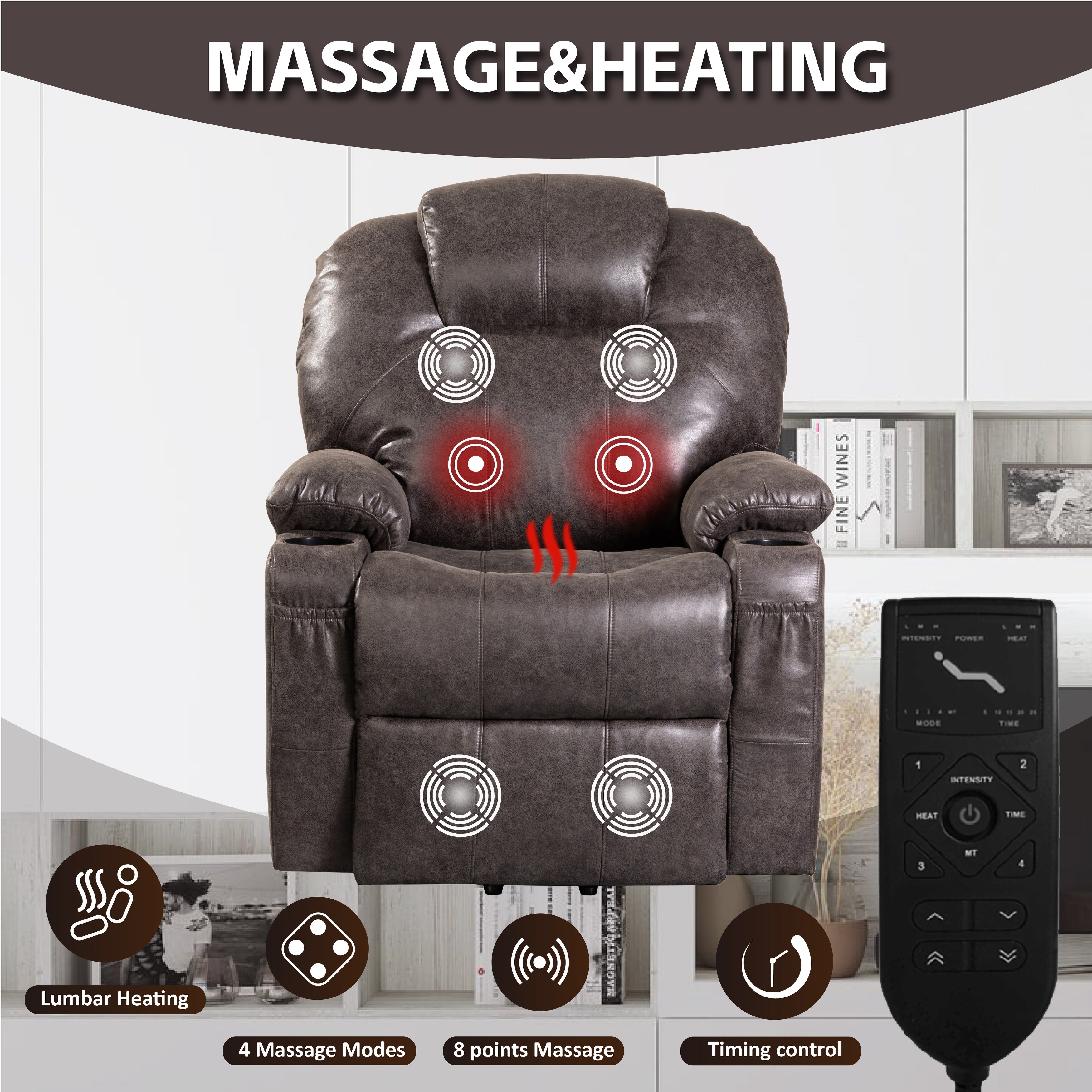 Power Recliner for Elderly Leather Recliner Chair Armchair with