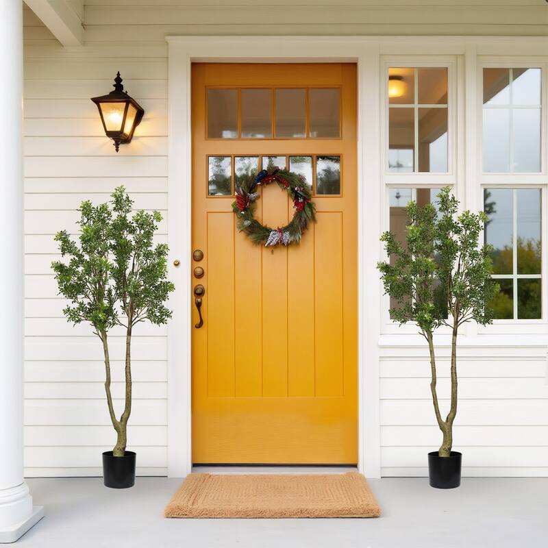 160CM Artificial Curved Green Branches with Fragrant Pot for Courtyard Door Decor 1 Piece Set