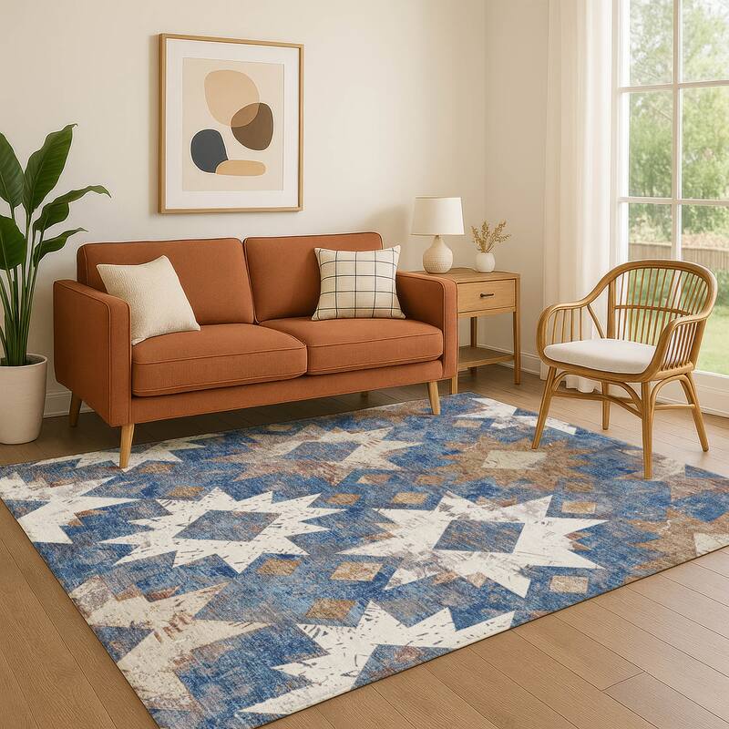 Premium Washable Super Soft Global Imprints Mayfield Rug - Blue - 8' x 10'