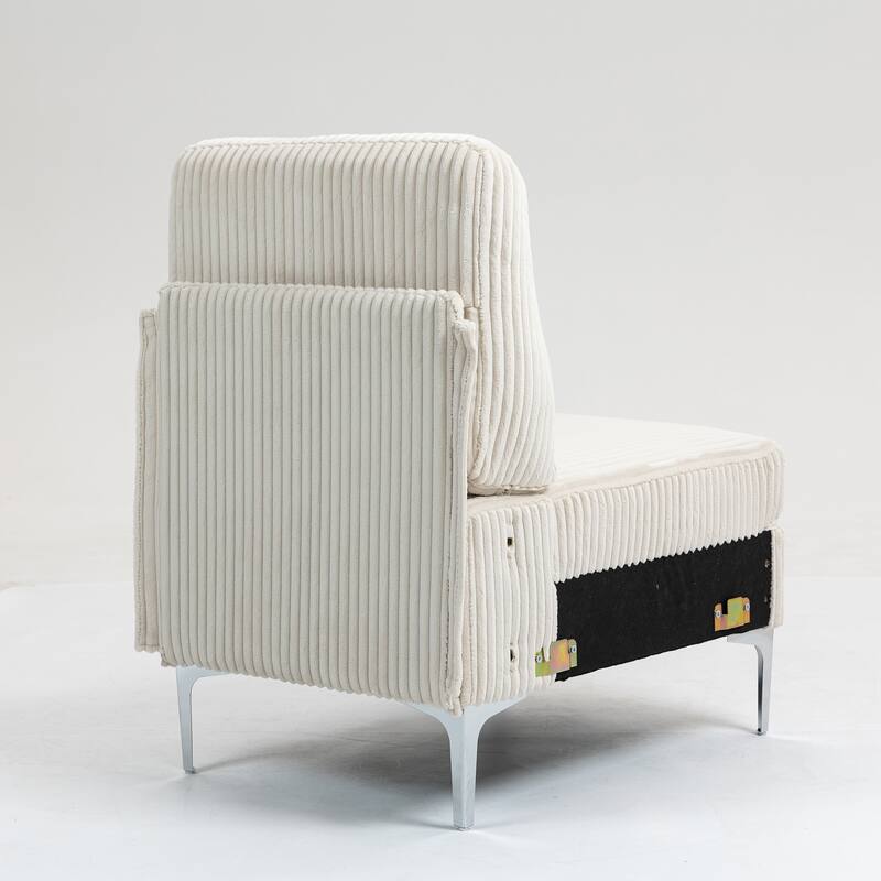 Modern Armless Accent Chair, Corduroy Upholstered Lounge Chair with Metal Legs, Small Single Sofa Chair for Living Room