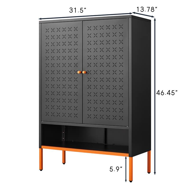 Grid Double Door Shoe Cabinet, Three Adjustable Compartments , Suspended Hollow Shoe Changing Compartment