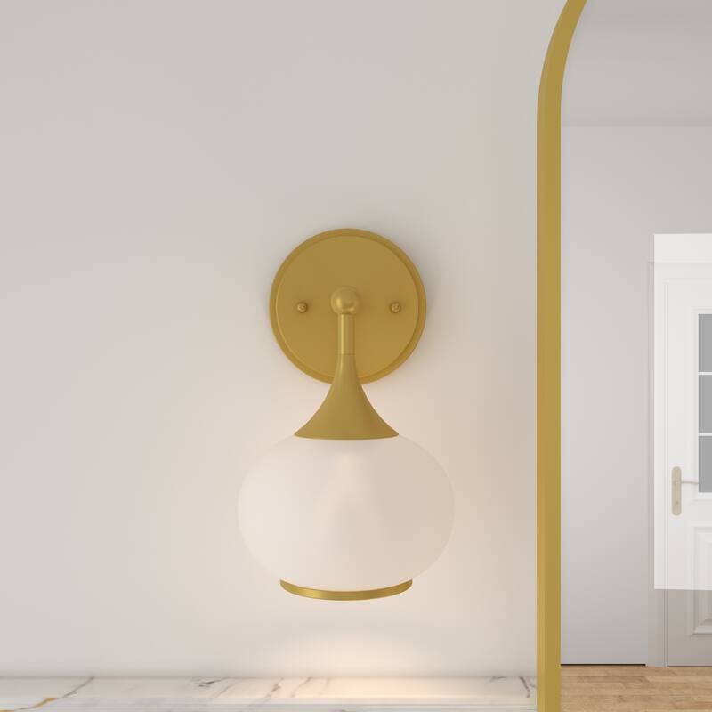 Acroma 1 Light Wall Sconce with Opal Glass Shade - Satin Brass