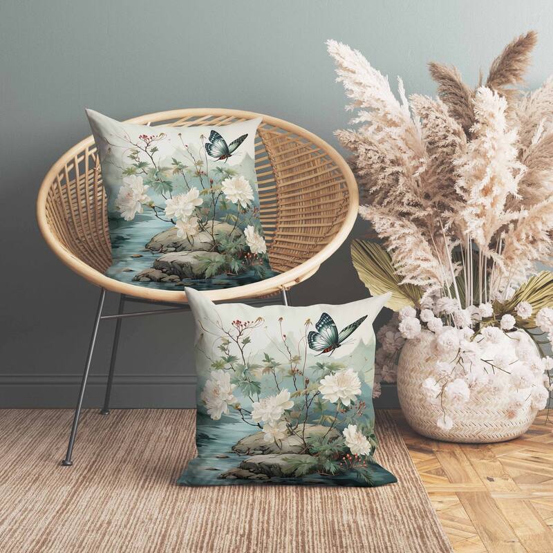 Butterfly Crest Ridge Faux Suede Reversible Throw Pillow Lime and Green